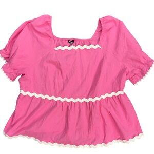 BloomChic Pink 100% Cotton Ric-Rac Trim Puff Sleeve‎ Top - Plus Size US 30